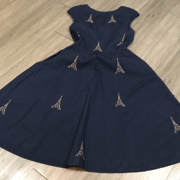 eShakti Navy Blue Eiffel Tower Embroidered A-Line Dress size S - Picture 9 of 14